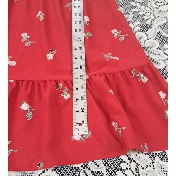 Loft Halter Dress L Brick Red Floral Elastic Waist High Neck Keyhole Back Summer - Picture 8 of 9
